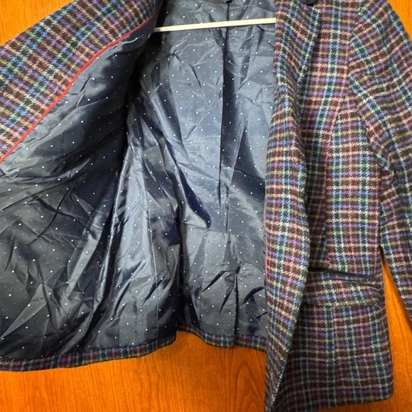 Talbots Mistletoe Plaid Shetland Wool Blazer Womens 12P Festive Eclectic Grandpa - Picture 6 of 11